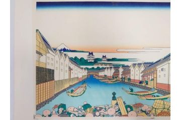 復刻版　昭和37年　加藤版画研究所　葛飾北斎　冨嶽三十六景　木版画7点セット(浮世絵、礫川雪の旦、深川万年橋下、下目黒、江戸日本橋、東都浅草本願寺、東都駿台、隠田の水車)(R-082515)　