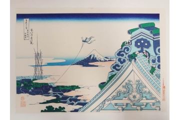 復刻版　昭和37年　加藤版画研究所　葛飾北斎　冨嶽三十六景　木版画7点セット(浮世絵、礫川雪の旦、深川万年橋下、下目黒、江戸日本橋、東都浅草本願寺、東都駿台、隠田の水車)(R-082515)　
