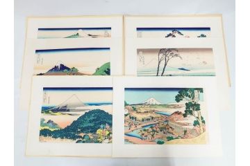 復刻版　昭和37年　加藤版画研究所　葛飾北斎　冨嶽三十六景　木版画6点セット(浮世絵、駿州片倉茶園の不二、青山円座松、駿州江尻、隅田川関屋の里、甲州犬目峠、駿州大野新田)(R-082516)　