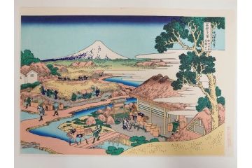 復刻版　昭和37年　加藤版画研究所　葛飾北斎　冨嶽三十六景　木版画6点セット(浮世絵、駿州片倉茶園の不二、青山円座松、駿州江尻、隅田川関屋の里、甲州犬目峠、駿州大野新田)(R-082516)　