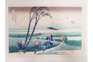 復刻版　昭和37年　加藤版画研究所　葛飾北斎　冨嶽三十六景　木版画6点セット(浮世絵、駿州片倉茶園の不二、青山円座松、駿州江尻、隅田川関屋の里、甲州犬目峠、駿州大野新田)(R-082516)　