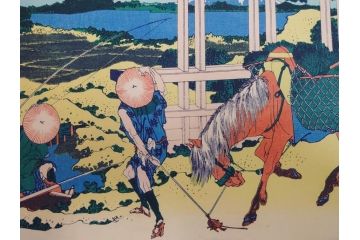 復刻版　昭和37年　加藤版画研究所　葛飾北斎　冨嶽三十六景　木版画7点セット(浮世絵、武州千住、登戸浦、甲州三島越、甲州三坂水面、相州梅沢左(庄)、相州仲原、相州江の島)(R-082517)