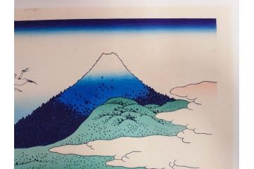 復刻版　昭和37年　加藤版画研究所　葛飾北斎　冨嶽三十六景　木版画7点セット(浮世絵、武州千住、登戸浦、甲州三島越、甲州三坂水面、相州梅沢左(庄)、相州仲原、相州江の島)(R-082517)