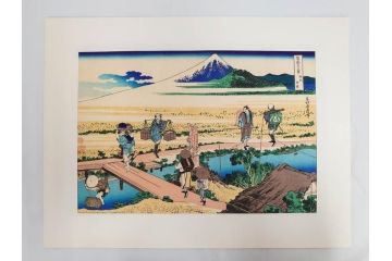 復刻版　昭和37年　加藤版画研究所　葛飾北斎　冨嶽三十六景　木版画7点セット(浮世絵、武州千住、登戸浦、甲州三島越、甲州三坂水面、相州梅沢左(庄)、相州仲原、相州江の島)(R-082517)