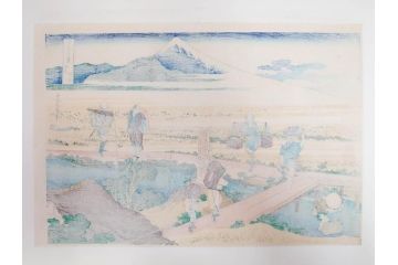 復刻版　昭和37年　加藤版画研究所　葛飾北斎　冨嶽三十六景　木版画7点セット(浮世絵、武州千住、登戸浦、甲州三島越、甲州三坂水面、相州梅沢左(庄)、相州仲原、相州江の島)(R-082517)