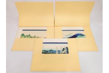 復刻版　昭和37年　加藤版画研究所　葛飾北斎　冨嶽三十六景　木版画7点セット(浮世絵、武州千住、登戸浦、甲州三島越、甲州三坂水面、相州梅沢左(庄)、相州仲原、相州江の島)(R-082517)