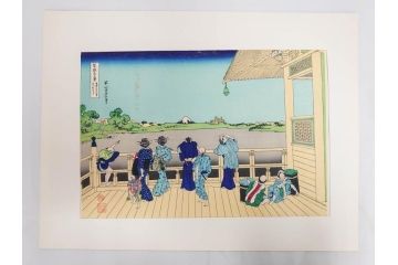 復刻版　昭和37年　加藤版画研究所　葛飾北斎　冨嶽三十六景　木版画7点セット(浮世絵、甲州伊沢暁、五百らかん寺さざゐどう、武陽佃島、御厩川岸より両国夕陽見、上総ノ海路、東海道品川御殿山ノ不二、東海道金谷ノ不二)(R-082518)