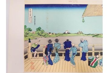 復刻版　昭和37年　加藤版画研究所　葛飾北斎　冨嶽三十六景　木版画7点セット(浮世絵、甲州伊沢暁、五百らかん寺さざゐどう、武陽佃島、御厩川岸より両国夕陽見、上総ノ海路、東海道品川御殿山ノ不二、東海道金谷ノ不二)(R-082518)