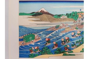 復刻版　昭和37年　加藤版画研究所　葛飾北斎　冨嶽三十六景　木版画7点セット(浮世絵、甲州伊沢暁、五百らかん寺さざゐどう、武陽佃島、御厩川岸より両国夕陽見、上総ノ海路、東海道品川御殿山ノ不二、東海道金谷ノ不二)(R-082518)