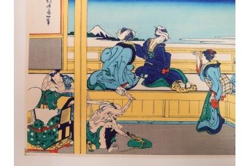 加藤版画研究所　京都版画院品川版　葛飾北斎　冨嶽三十六景　木版画6点セット(浮世絵、東海道吉田、甲州三坂水面、信州諏訪湖、本所立川、武州玉川、遠江山中)(R-082519)