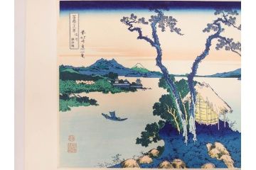 加藤版画研究所　京都版画院品川版　葛飾北斎　冨嶽三十六景　木版画6点セット(浮世絵、東海道吉田、甲州三坂水面、信州諏訪湖、本所立川、武州玉川、遠江山中)(R-082519)