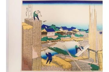 加藤版画研究所　京都版画院品川版　葛飾北斎　冨嶽三十六景　木版画6点セット(浮世絵、東海道吉田、甲州三坂水面、信州諏訪湖、本所立川、武州玉川、遠江山中)(R-082519)