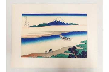 加藤版画研究所　京都版画院品川版　葛飾北斎　冨嶽三十六景　木版画6点セット(浮世絵、東海道吉田、甲州三坂水面、信州諏訪湖、本所立川、武州玉川、遠江山中)(R-082519)