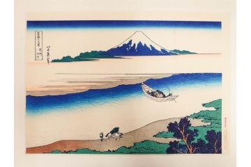 加藤版画研究所　京都版画院品川版　葛飾北斎　冨嶽三十六景　木版画6点セット(浮世絵、東海道吉田、甲州三坂水面、信州諏訪湖、本所立川、武州玉川、遠江山中)(R-082519)