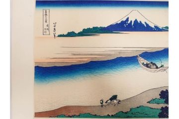 加藤版画研究所　京都版画院品川版　葛飾北斎　冨嶽三十六景　木版画6点セット(浮世絵、東海道吉田、甲州三坂水面、信州諏訪湖、本所立川、武州玉川、遠江山中)(R-082519)