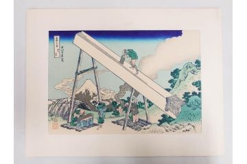 加藤版画研究所　京都版画院品川版　葛飾北斎　冨嶽三十六景　木版画6点セット(浮世絵、東海道吉田、甲州三坂水面、信州諏訪湖、本所立川、武州玉川、遠江山中)(R-082519)