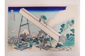 加藤版画研究所　京都版画院品川版　葛飾北斎　冨嶽三十六景　木版画6点セット(浮世絵、東海道吉田、甲州三坂水面、信州諏訪湖、本所立川、武州玉川、遠江山中)(R-082519)