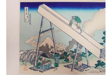 加藤版画研究所　京都版画院品川版　葛飾北斎　冨嶽三十六景　木版画6点セット(浮世絵、東海道吉田、甲州三坂水面、信州諏訪湖、本所立川、武州玉川、遠江山中)(R-082519)