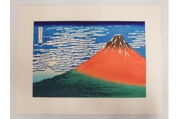 復刻版　昭和37年　加藤版画研究所　葛飾北斎　冨嶽三十六景　木版画7点セット(浮世絵、神奈川沖浪裏、凱風快晴、山下白雨、相州箱根湖水、常州牛堀、相州七里浜、従千住花街眺望の不二)(R-082520)