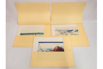 復刻版　昭和37年　加藤版画研究所　葛飾北斎　冨嶽三十六景　木版画7点セット(浮世絵、神奈川沖浪裏、凱風快晴、山下白雨、相州箱根湖水、常州牛堀、相州七里浜、従千住花街眺望の不二)(R-082520)