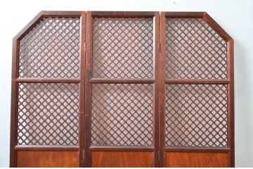 中古　美品　カントリーハウス　秋山木工(職人堅木)　組子細工が美しい3連パーテーション(衝立て、つい立て、間仕切り、折り畳み)(R-082548)