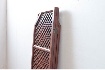 中古　美品　カントリーハウス　秋山木工(職人堅木)　組子細工が美しい3連パーテーション(衝立て、つい立て、間仕切り、折り畳み)(R-082548)
