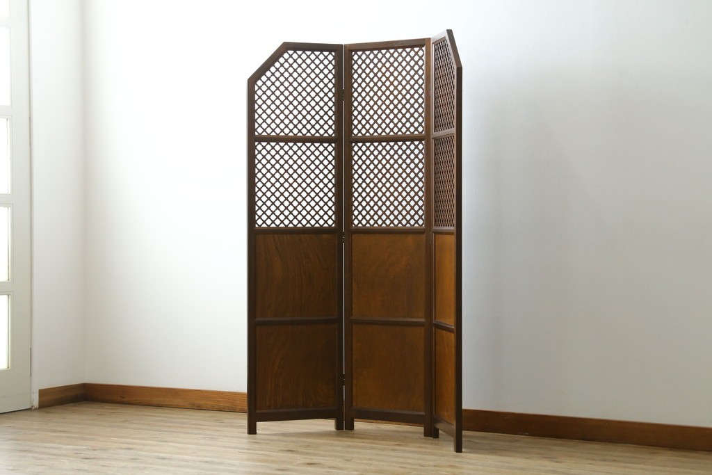 中古　美品　組子細工が美しい3連パーテーション　(R-082548)