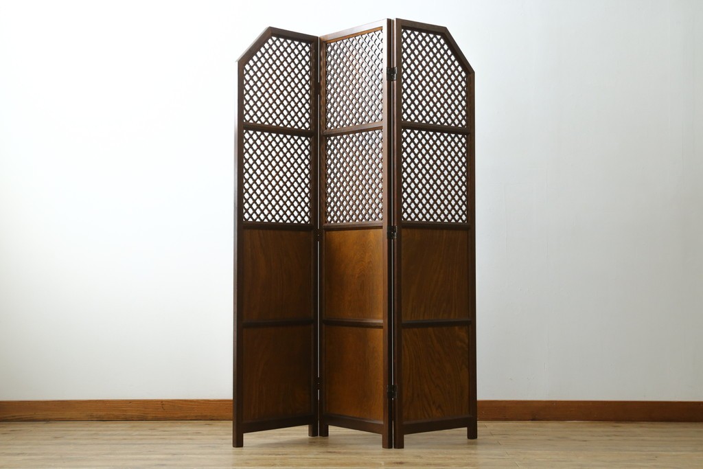 中古　美品　組子細工が美しい3連パーテーション　(R-082548)