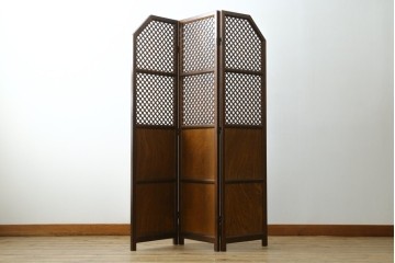 中古　美品　組子細工が美しい3連パーテーション　(R-082548)