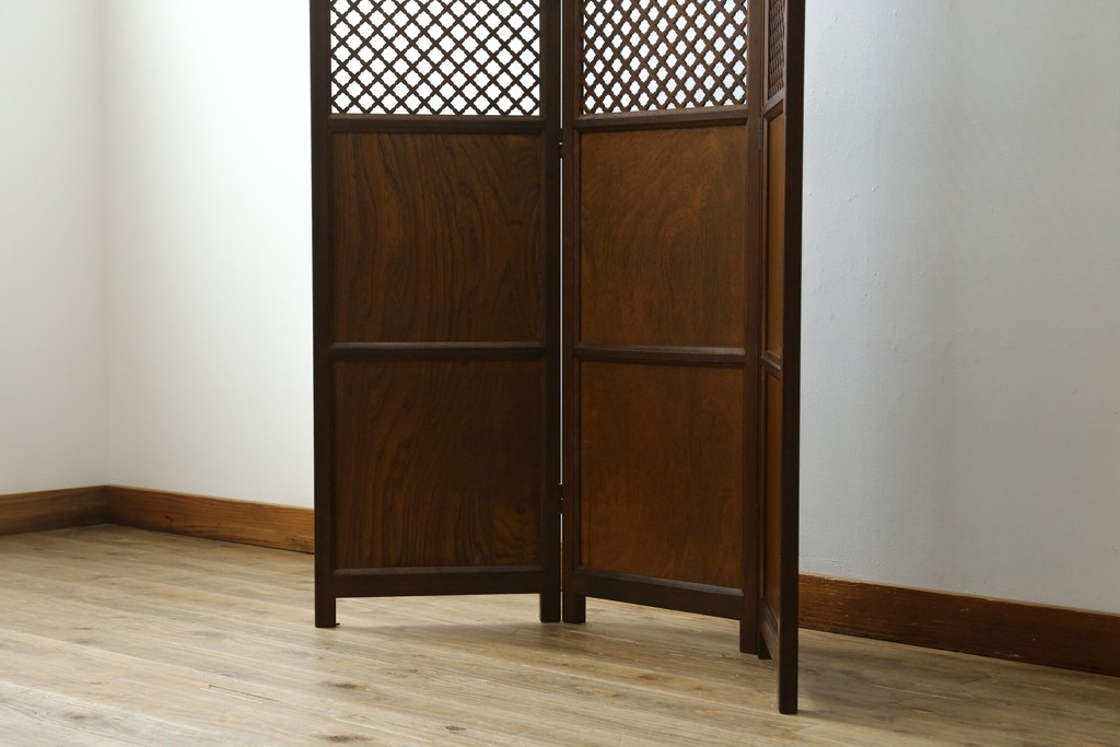 中古　美品　組子細工が美しい3連パーテーション　(R-082548)