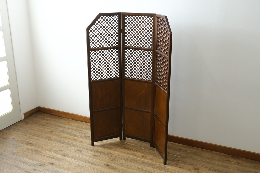 中古　美品　組子細工が美しい3連パーテーション　(R-082548)