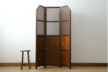 中古　美品　組子細工が美しい3連パーテーション　(R-082548)