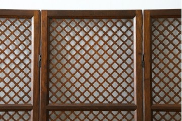 中古　美品　組子細工が美しい3連パーテーション　(R-082548)