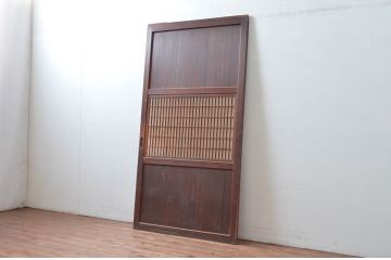 アンティーク建具　経年によって増した味わいが魅力の大きな格子帯戸1枚(引き戸、板戸、格子帯戸、障子戸)(R-082550)