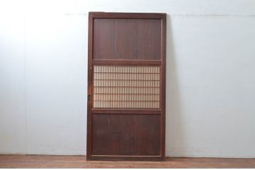 アンティーク建具　経年によって増した味わいが魅力の大きな格子帯戸1枚(引き戸、板戸、格子帯戸、障子戸)(R-082550)