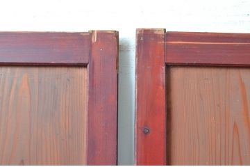 アンティーク建具　両面ガラス　赤みがかった木色が趣のある組子入りのガラス帯戸4枚セット(引き戸、板戸、ガラス戸、帯戸)(R-082551)