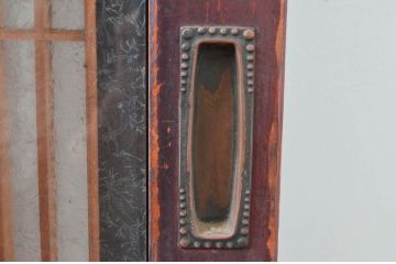 アンティーク建具　両面ガラス　赤みがかった木色が趣のある組子入りのガラス帯戸4枚セット(引き戸、板戸、ガラス戸、帯戸)(R-082551)