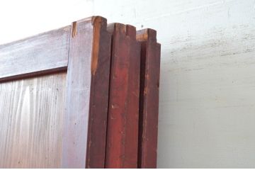 アンティーク建具　両面ガラス　赤みがかった木色が趣のある組子入りのガラス帯戸4枚セット(引き戸、板戸、ガラス戸、帯戸)(R-082551)