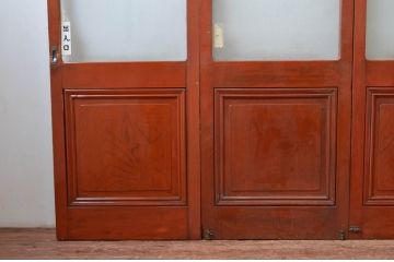 アンティーク建具　腰板欅(欅)材　どこか懐かしい雰囲気感じる幅狭ガラス戸4枚セット(引き戸、板戸)(R-082552)