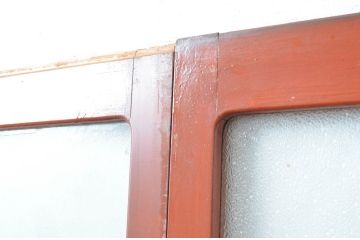 アンティーク建具　腰板欅(欅)材　どこか懐かしい雰囲気感じる幅狭ガラス戸4枚セット(引き戸、板戸)(R-082552)