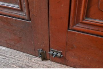 アンティーク建具　腰板欅(欅)材　どこか懐かしい雰囲気感じる幅狭ガラス戸4枚セット(引き戸、板戸)(R-082552)