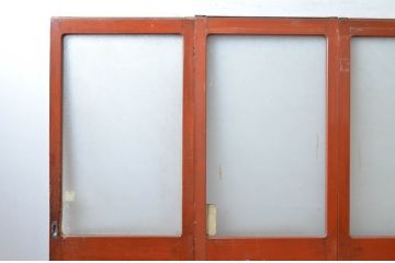 アンティーク建具　腰板欅(欅)材　どこか懐かしい雰囲気感じる幅狭ガラス戸4枚セット(引き戸、板戸)(R-082552)