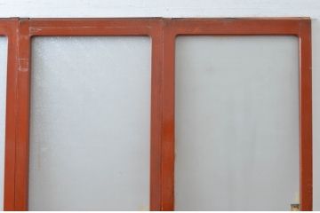 アンティーク建具　腰板欅(欅)材　どこか懐かしい雰囲気感じる幅狭ガラス戸4枚セット(引き戸、板戸)(R-082552)