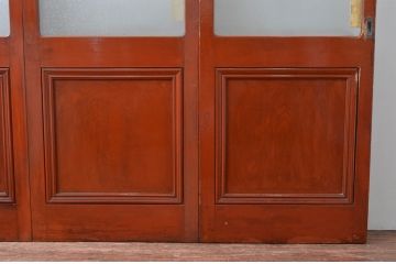 アンティーク建具　腰板欅(欅)材　どこか懐かしい雰囲気感じる幅狭ガラス戸4枚セット(引き戸、板戸)(R-082552)