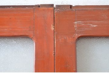 アンティーク建具　腰板欅(欅)材　どこか懐かしい雰囲気感じる幅狭ガラス戸4枚セット(引き戸、板戸)(R-082552)