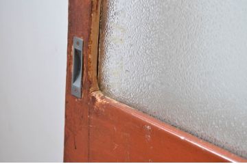 アンティーク建具　腰板欅(欅)材　どこか懐かしい雰囲気感じる幅狭ガラス戸4枚セット(引き戸、板戸)(R-082552)