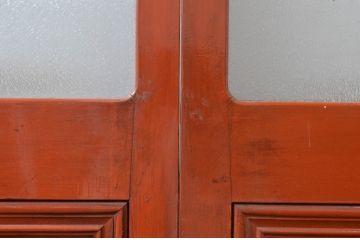 アンティーク建具　腰板欅(欅)材　どこか懐かしい雰囲気感じる幅狭ガラス戸4枚セット(引き戸、板戸)(R-082552)