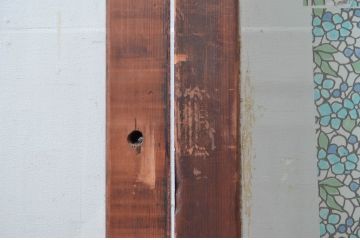 アンティーク建具　使い込まれた風合いが味わい深い幅狭ガラス戸2枚セット(引き戸、建具)(R-82553)