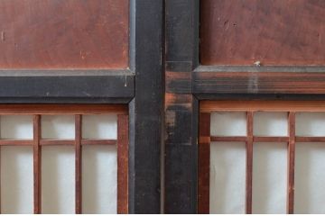 アンティーク建具　古民家風インテリアにおすすめな障子帯戸2枚セット(引き戸、板戸、障子戸)(R-082557)