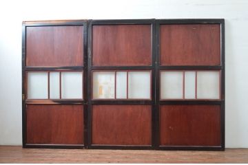 アンティーク建具　落ち着いた和の空間を演出するガラス帯戸3枚セット(引き戸、板戸)(R-082558)